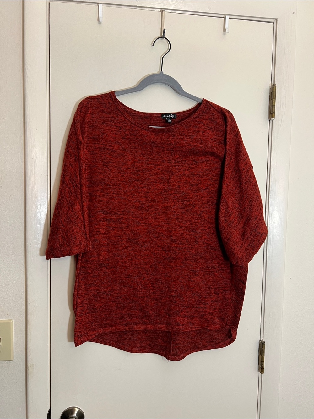 Red Marled Boatneck Dolman Sleeve Top